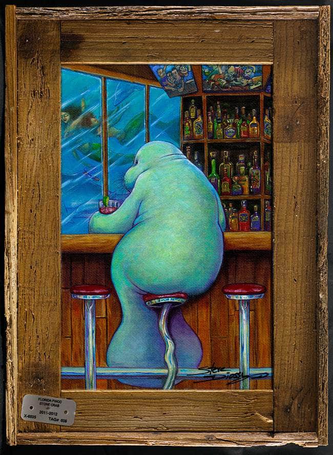 "Lonely Manatee" Lobster Trap Framed Mini-Canvas