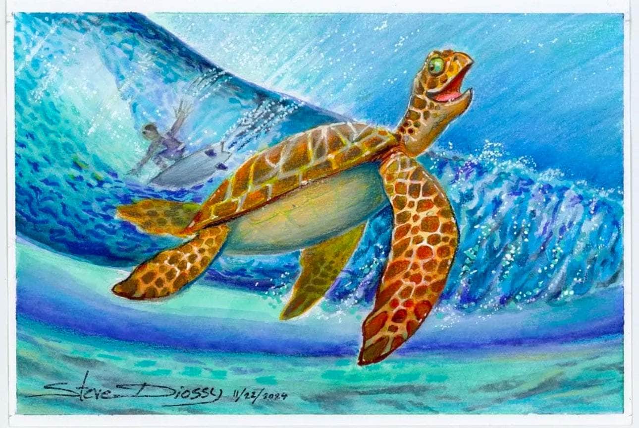 Auction Closed "Turtley Tubular" Original Watercolor/Pencil by Steve Diossy