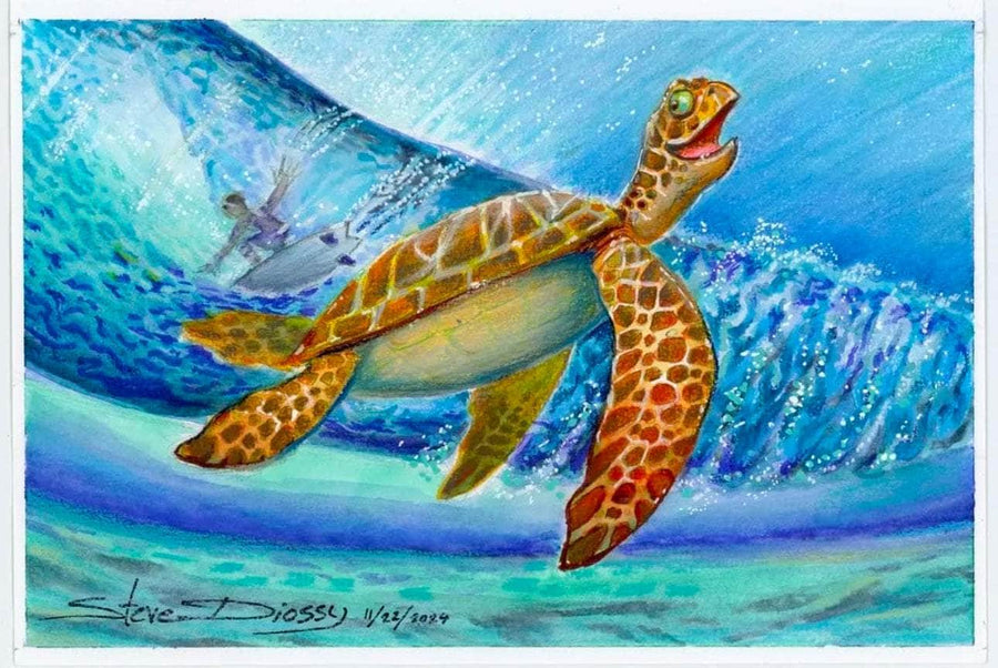 Auction Closed "Turtley Tubular" Original Watercolor/Pencil by Steve Diossy