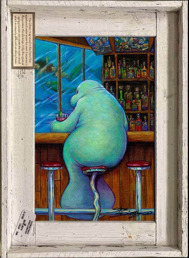 "Lonely Manatee" Lobster Trap Framed Mini-Canvas