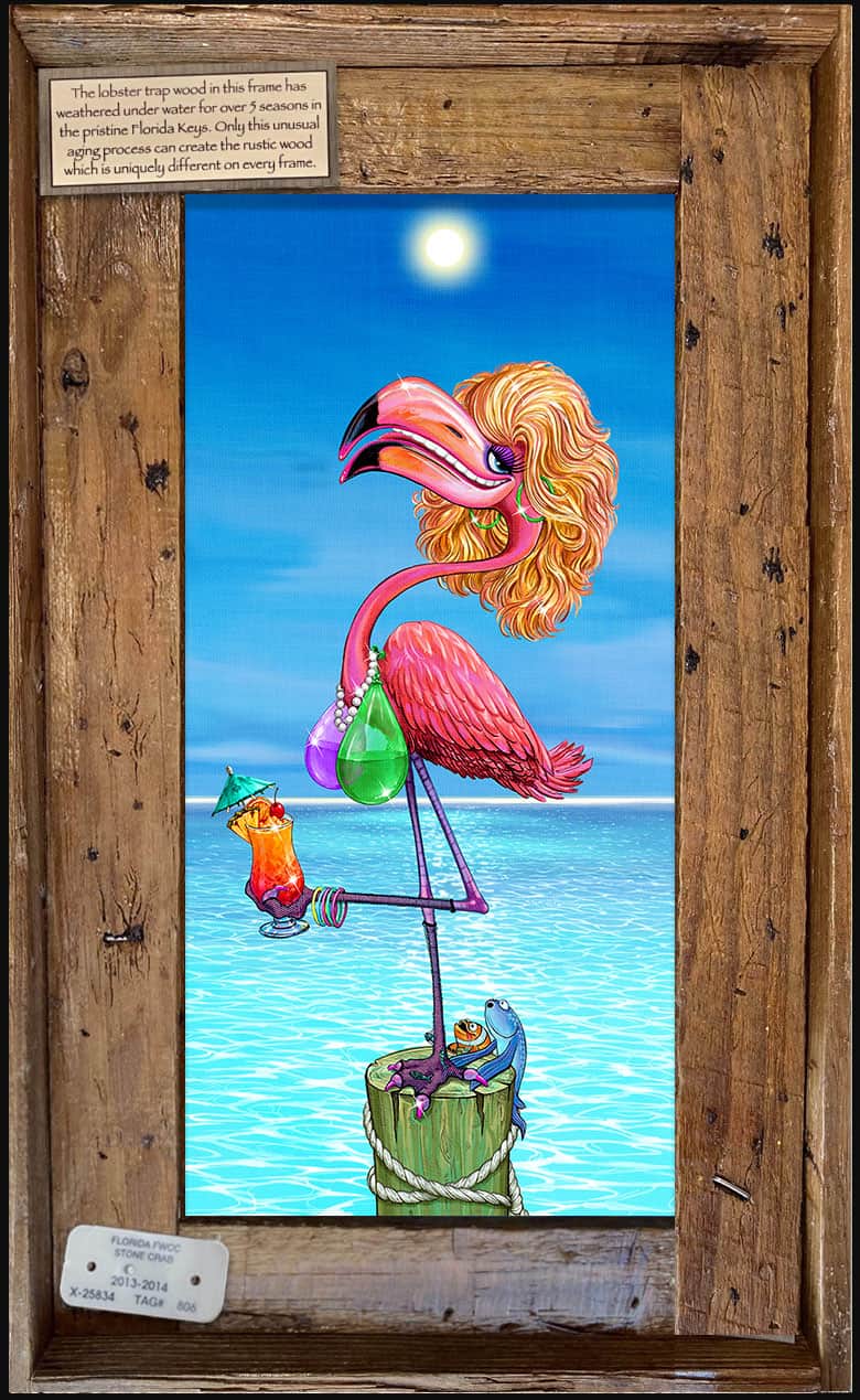 Pre-Order "Flirty Flamingo" Lobster Trap Framed Mini-Canvas - Ships Mid-Late July