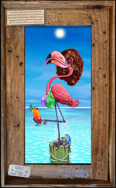 Pre-Order "Flirty Flamingo" Lobster Trap Framed Mini-Canvas - Ships Mid-Late July