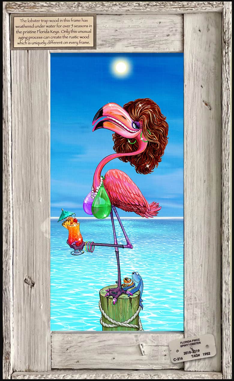 Pre-Order "Flirty Flamingo" Lobster Trap Framed Mini-Canvas - Ships Mid-Late July