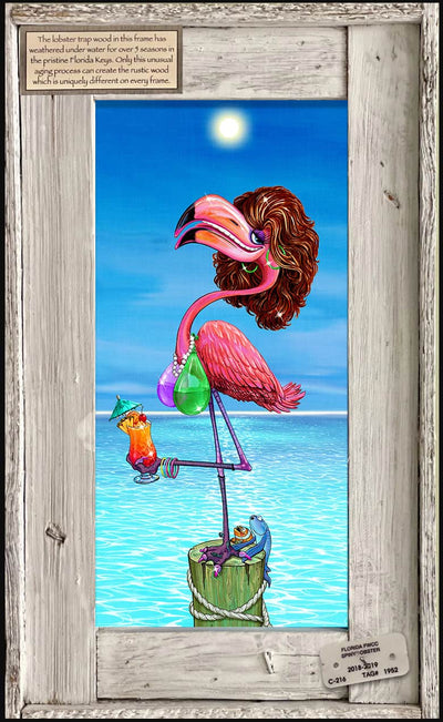 Pre-Order "Flirty Flamingo" Lobster Trap Framed Mini-Canvas - Ships Mid-Late July