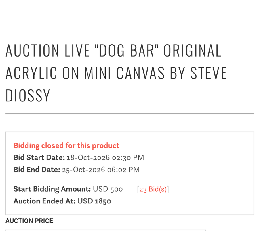 Auction Live "Dog Bar" Original Acrylic on Mini Canvas by Steve Diossy