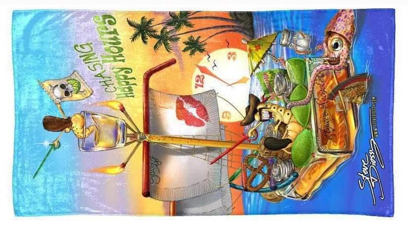 "Chasing Happy Hours" Premium Beach Towel