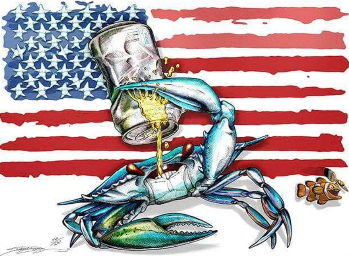 Steve diossy art crab drinking beer