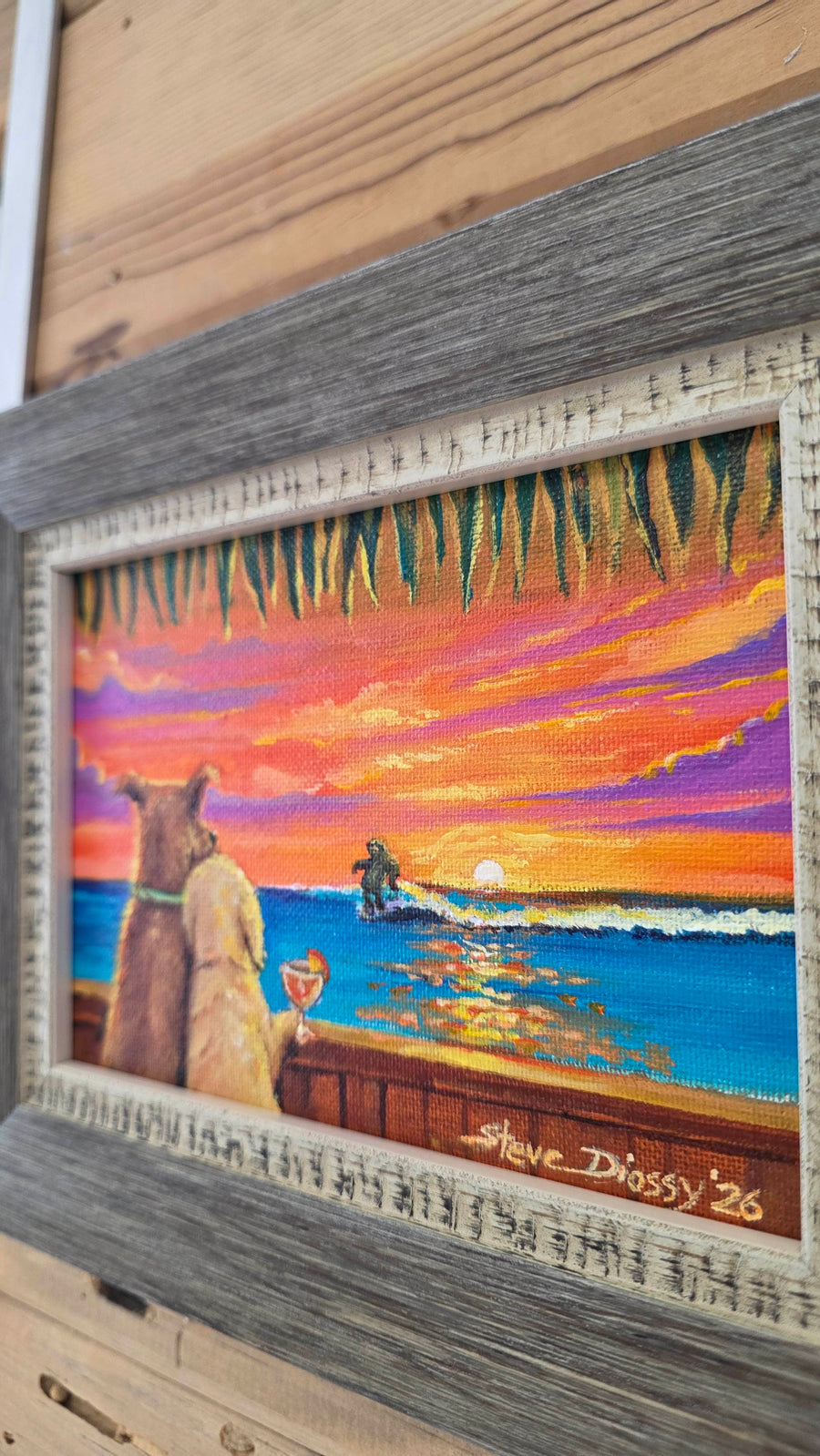 Auction Live "Dog Bar" Original Acrylic on Mini Canvas by Steve Diossy