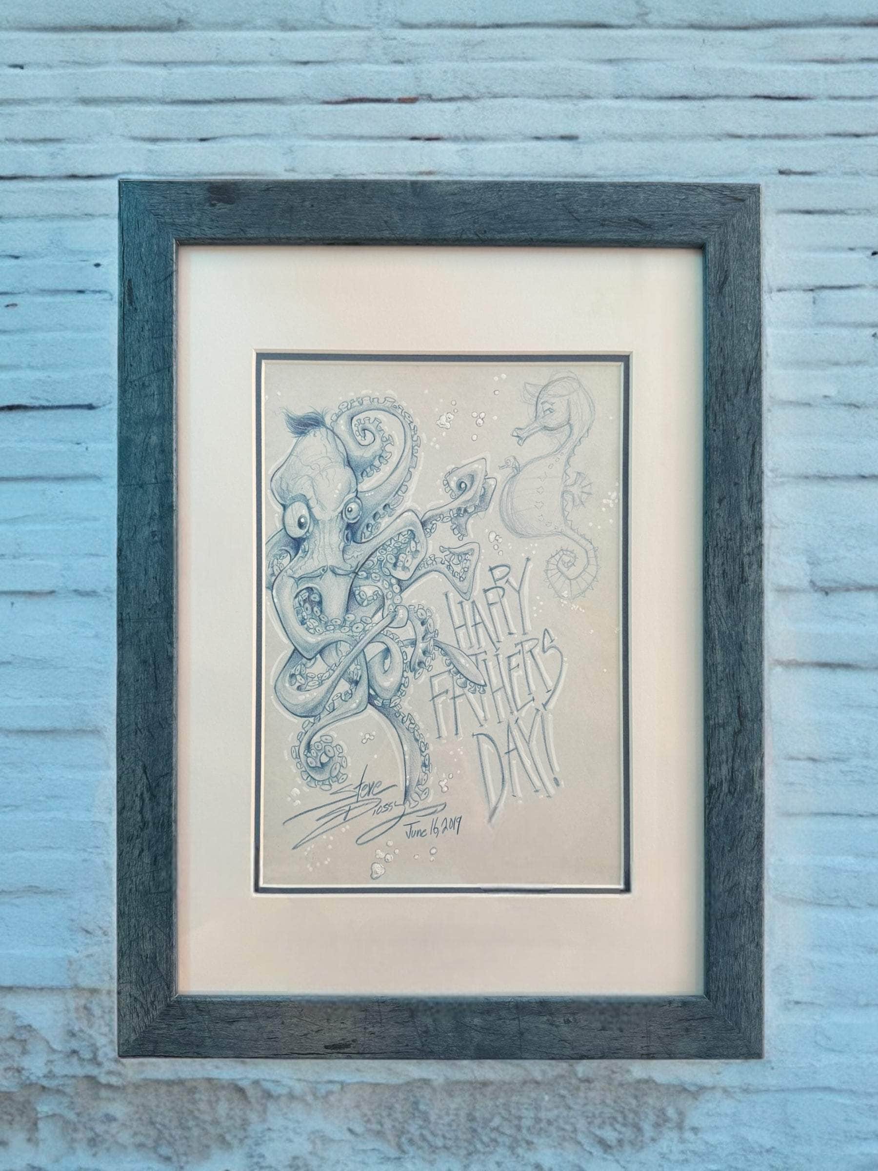 Auction Closed "Salvador Dadi and Mr. Mom" A Fathers Day Tribute Original Pencil by Steve Diossy