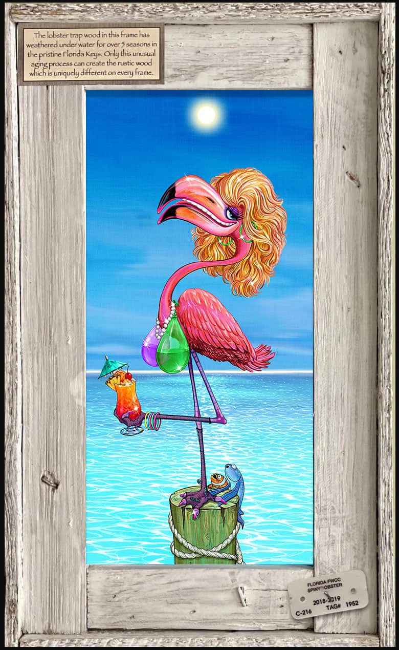 Pre-Order "Flirty Flamingo" Lobster Trap Framed Mini-Canvas - Ships Mid-Late July