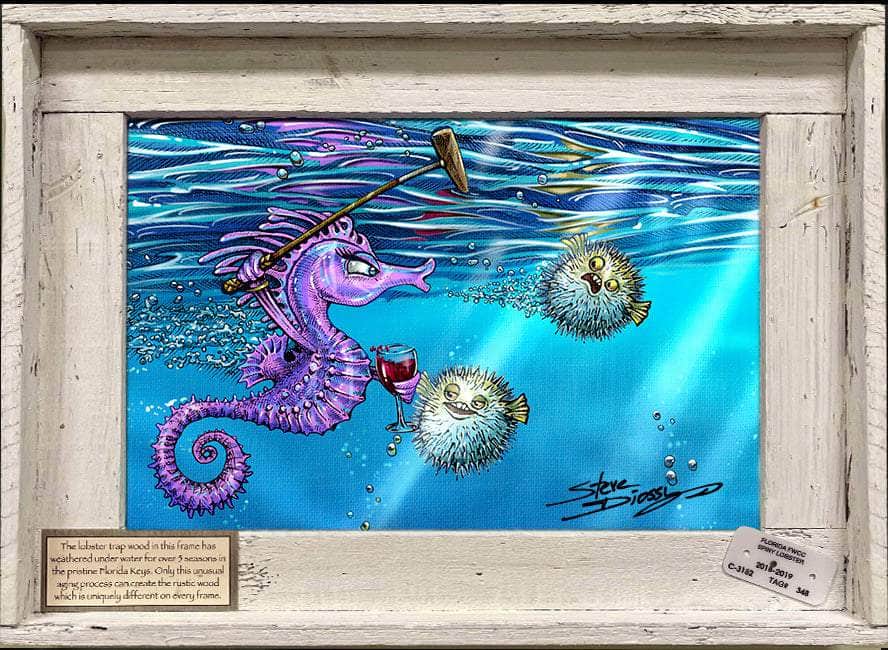 "Seahorse Blowout" Lobster Trap Framed Mini-Canvas