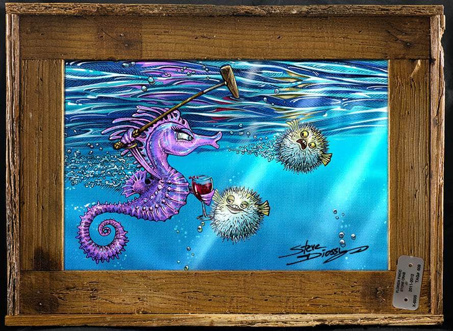 "Seahorse Blowout" Lobster Trap Framed Mini-Canvas