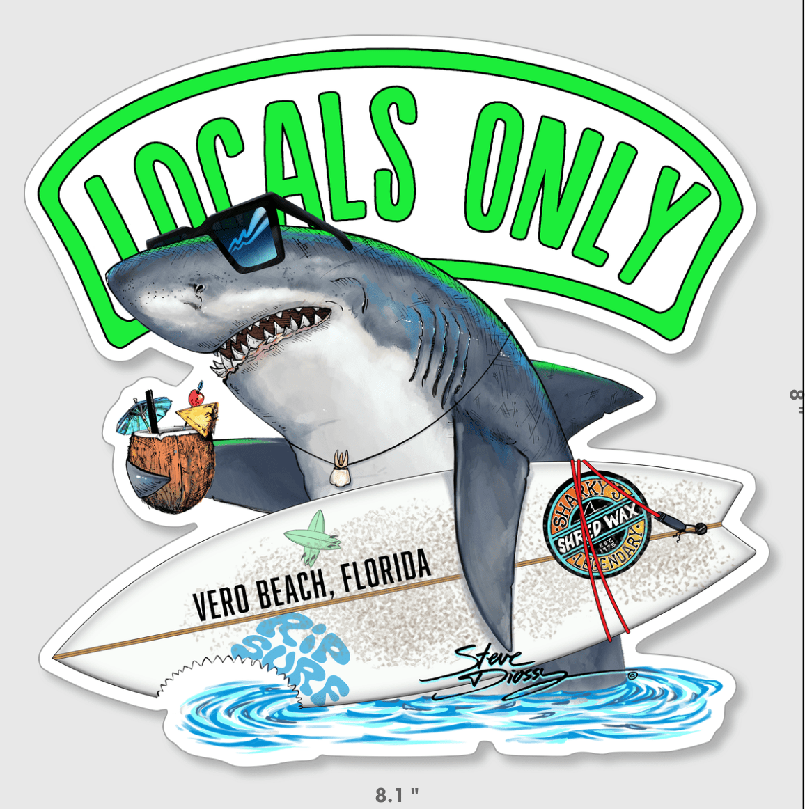 "Locals Only Shark" Die Cut Stickers - Vero Beach Edition