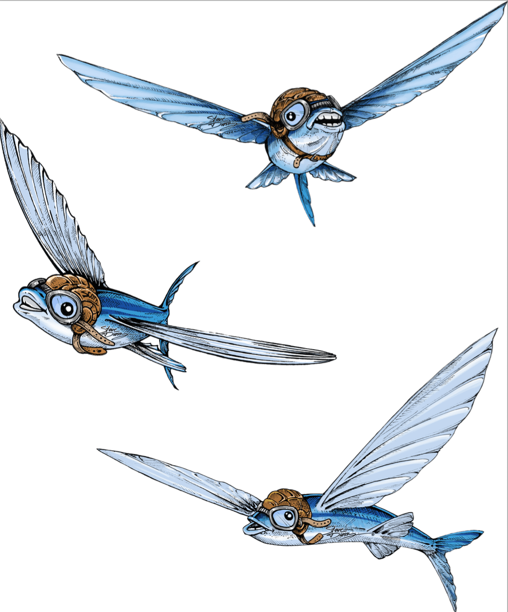 Flying Fish Trio - Large Die-Cut Sticker - Steve Diossy Marine Artist