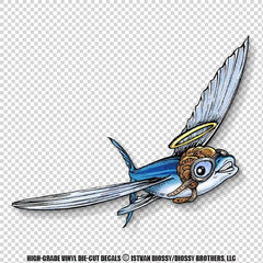 Flying Fish with bomber helmet Sticker Die-Cut Decal - Steve Diossy
