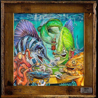"Fish n’ Chips" Authentic Lobster Trap Frame with Mini-Canvas Giclee