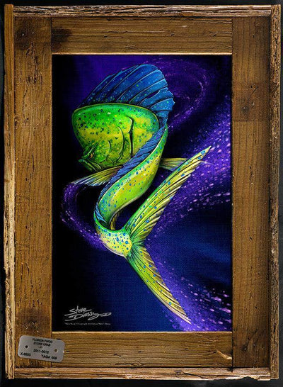 "Mahi Swim" Authentic Lobster Trap Frame with Mini-Canvas Giclee