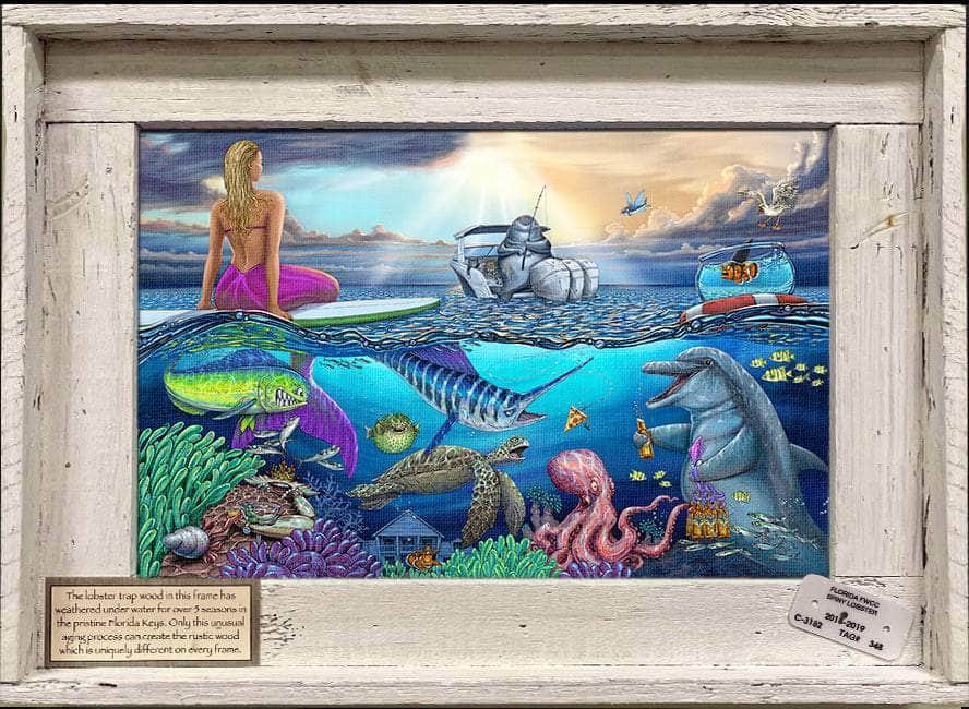 Overboard Lobster Trap Framed Mini-Canvas - Steve Diossy Marine Artist