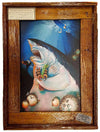 "The Shark Father" Authentic Lobster Trap Frame with Mini-Canvas Giclee