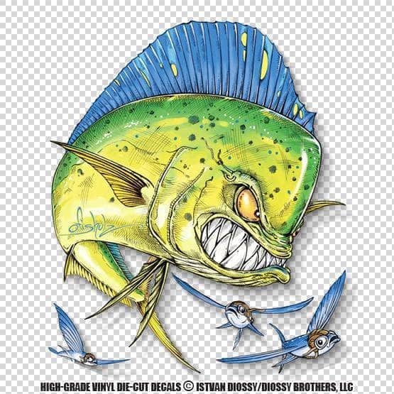 Mad-Mahi & Flying Fish Sticker Die-Cut Marine Decal - Steve Diossy Marine  Artist