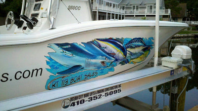 Large Premium Vinyl Boat Decal Wrap with Custom Name - Steve Diossy Marine  Artist