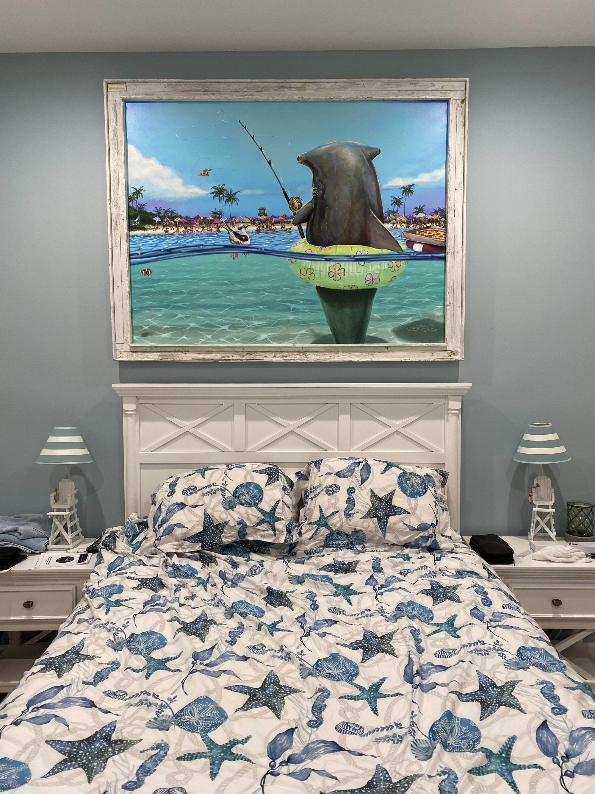 Shark Fishing Limited Edition Canvas - Steve Diossy Marine Artist
