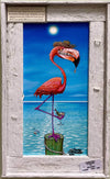 "Dirty Flamingo" Authentic Lobster Trap Frame with Mini-Canvas Giclee