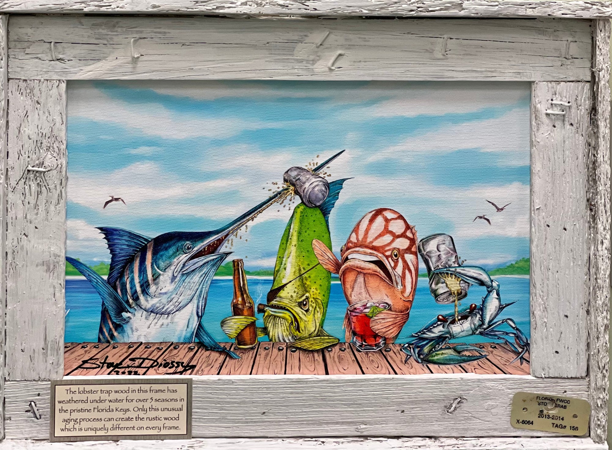 Raw Bar Lobster Trap Framed Mini-Canvas - Steve Diossy Marine Artist